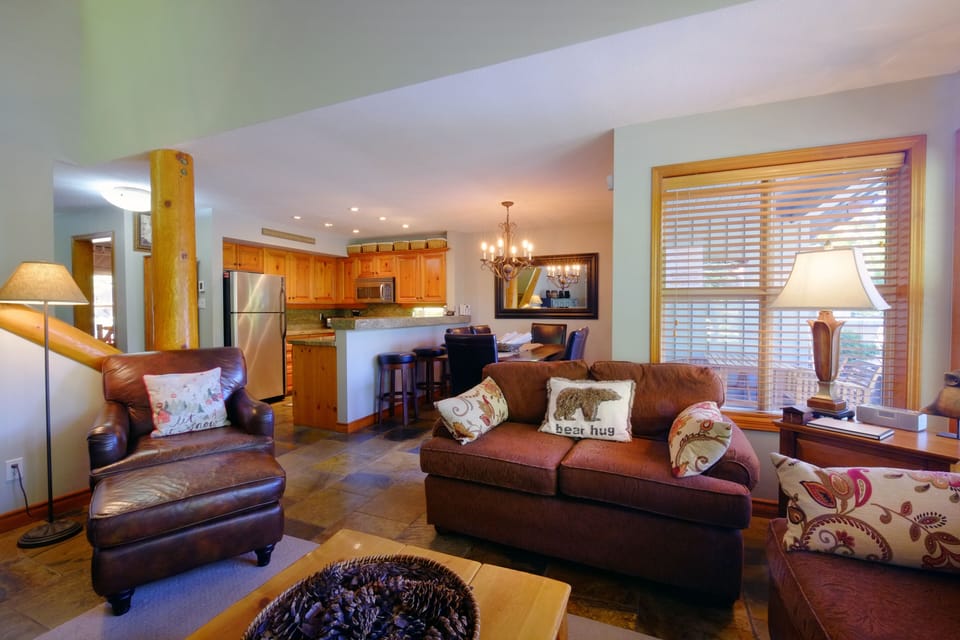 Open floor plan with vaulted ceilings.