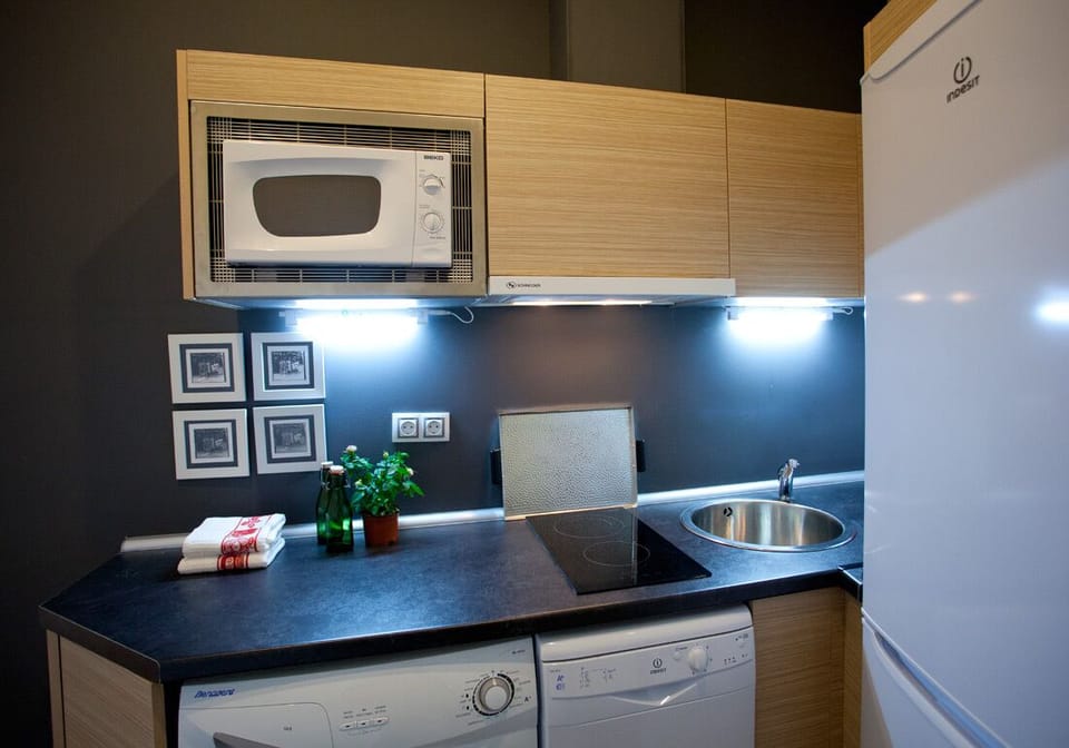 Full equipped kitchen: Fridge – freezer, washer, dishwasher, ceramic hob (stove)