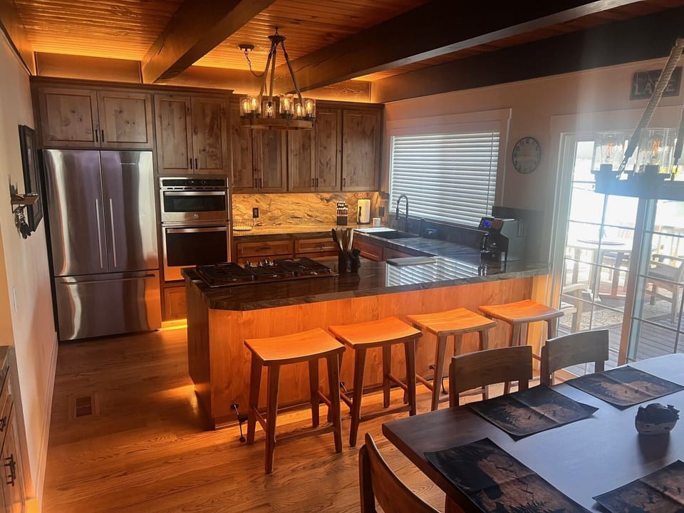 Brand new kitchen equiped with gas stove top, oven micro combo, large fridge,