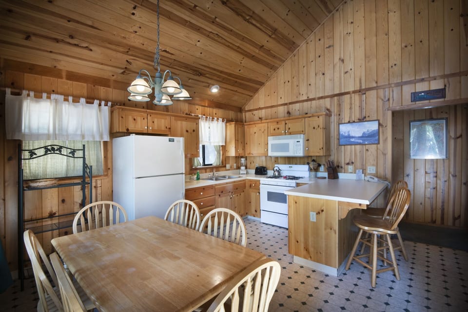 Dining table and Kitchen area.