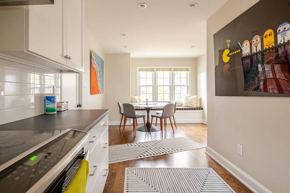 View to dining area from kitchen.