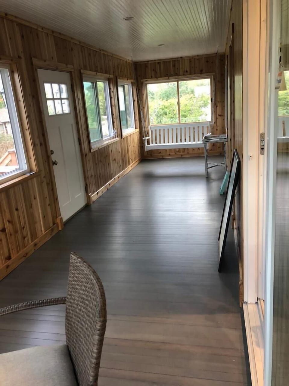 New porch with table and chairs for breakfast with a Bayview!
