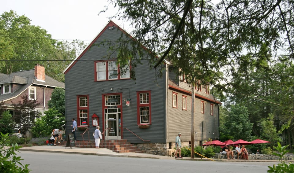 Front of building, apt is upstairs at rear dormers on right
