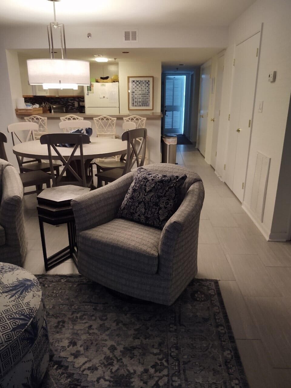 Living, dining, kitchen from balcony