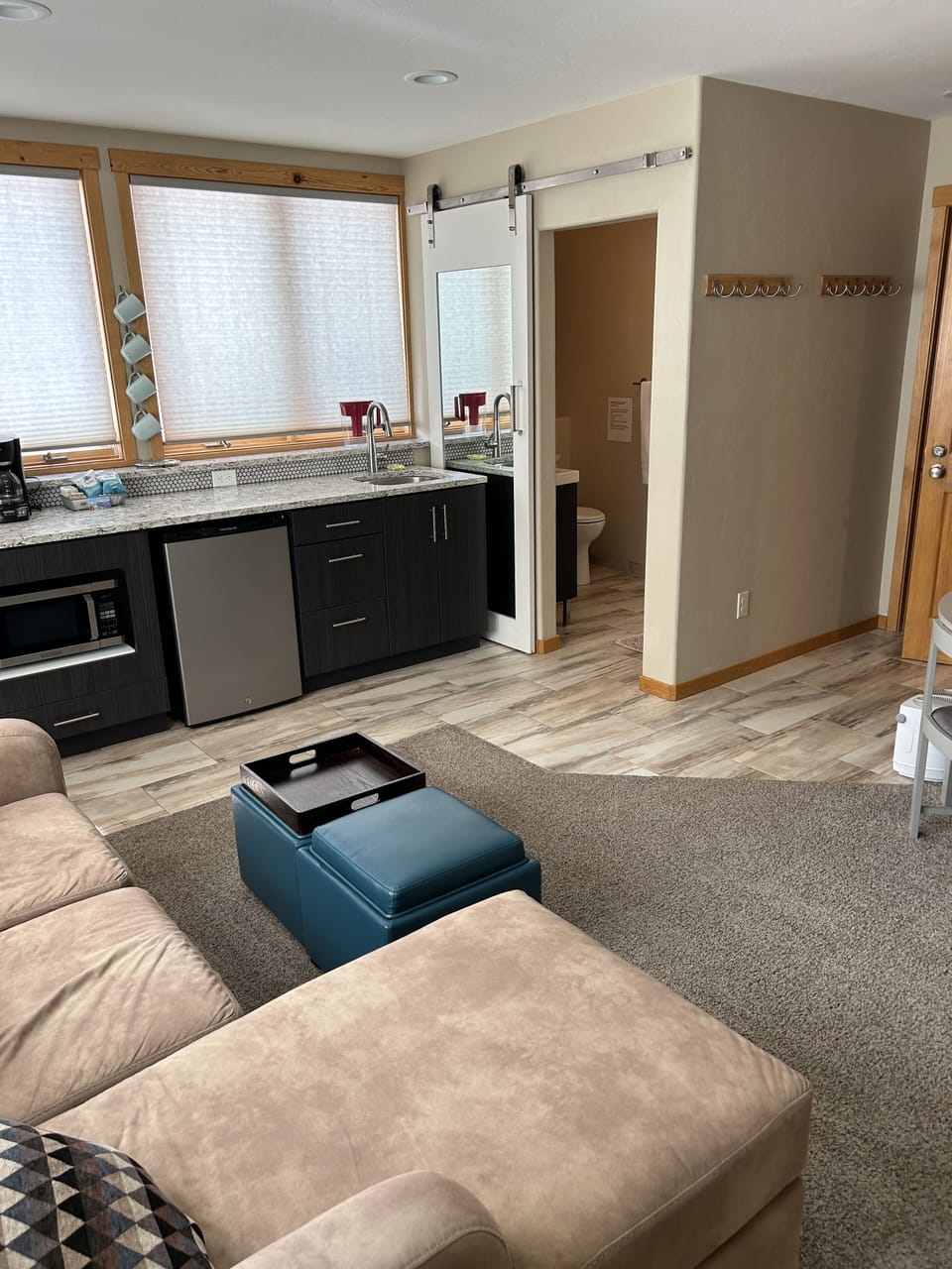 Kitchenette adjacent to living room