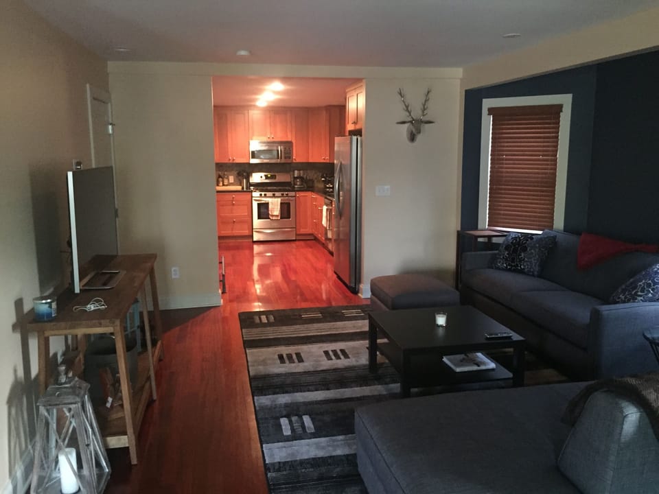 Views from the living room into the kitchen.