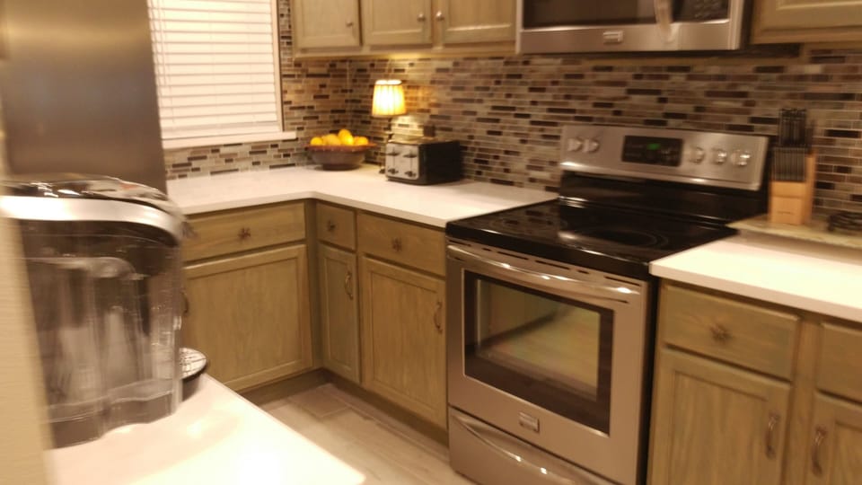 Kitchen, coffee bar in foreground