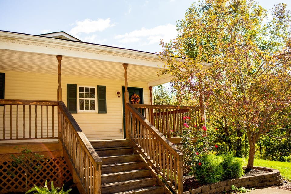 Steps are required to enter the property. 