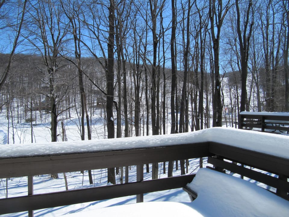 Views from the back deck of Lake George and the slopes in the winter