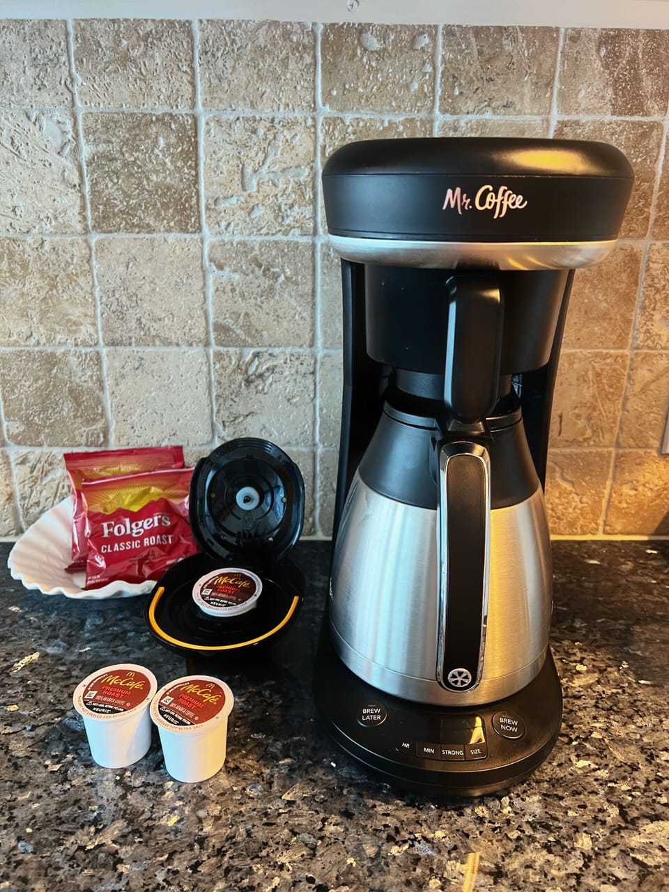  Mr. Coffee Pod + 10-Cup Combo Brewer. Enjoy your morning coffee at our balcony!