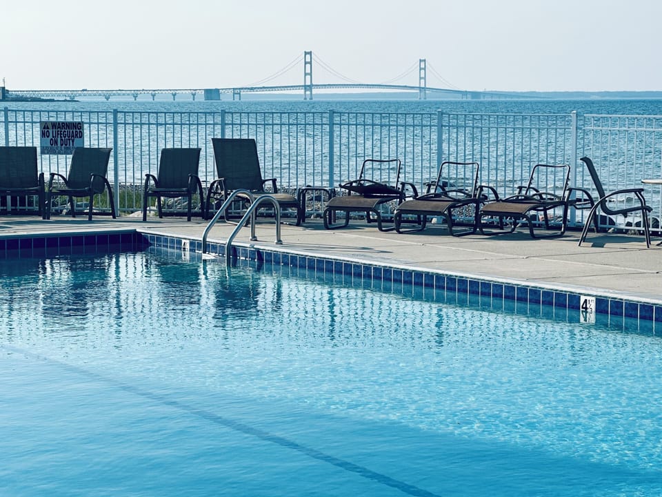 Heated Pool with view of Straits of Mackinac, Mackinac Bridge & Mackinac Island