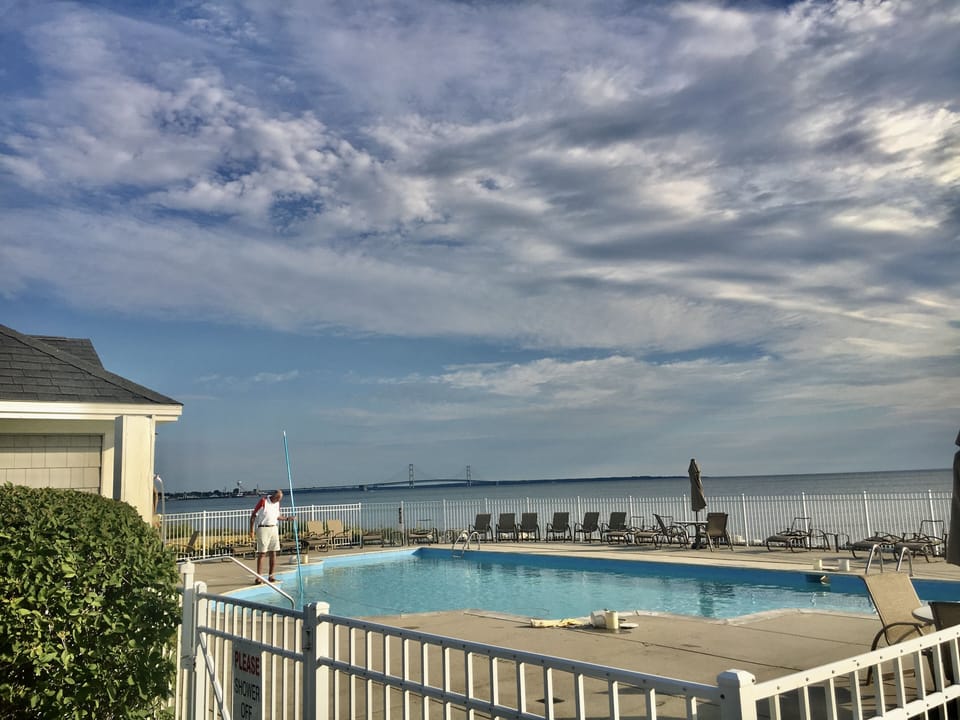 Heated Pool with view of Straits of Mackinac, Mackinac Bridge & Mackinac Island