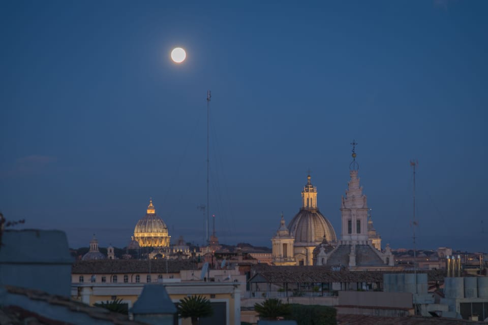 View from terrace of Vatican and full moon 