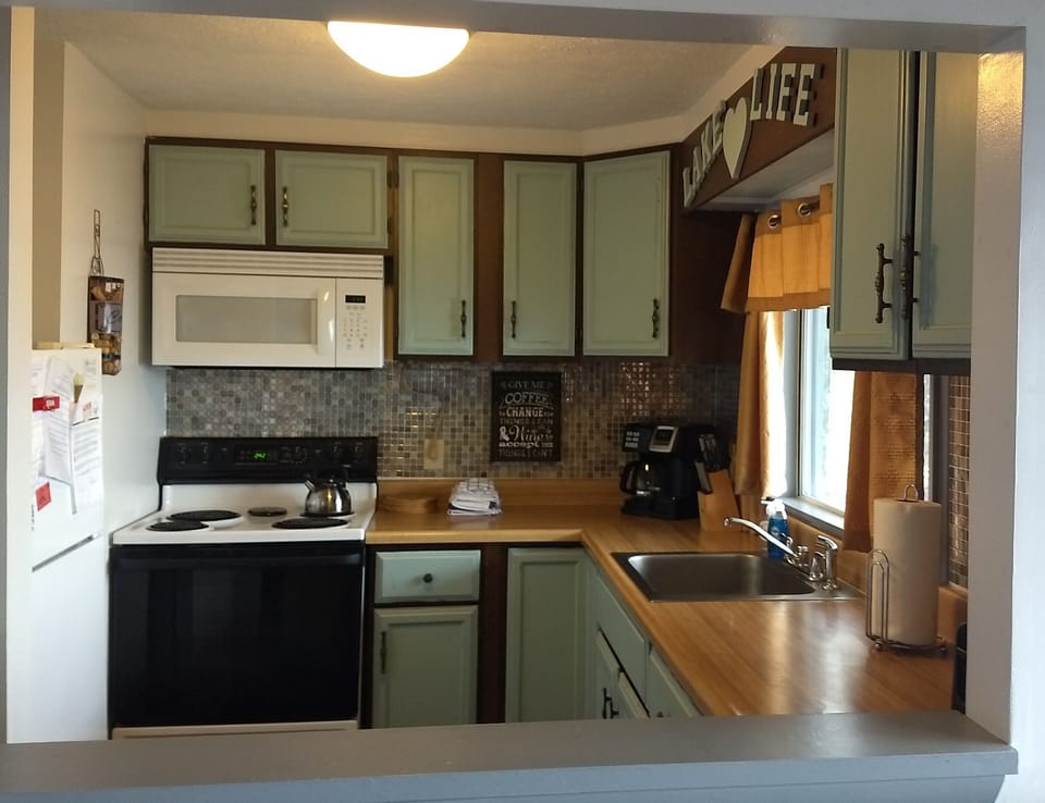 View of kitchen from dining area