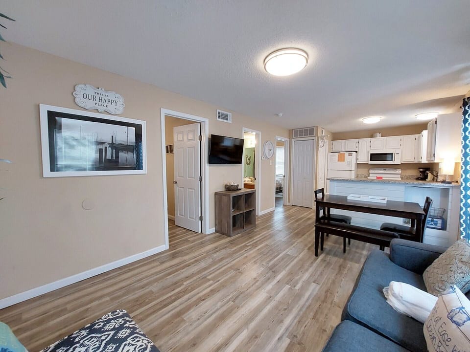 Recently replaced sleeper sofa and newly installed flooring!