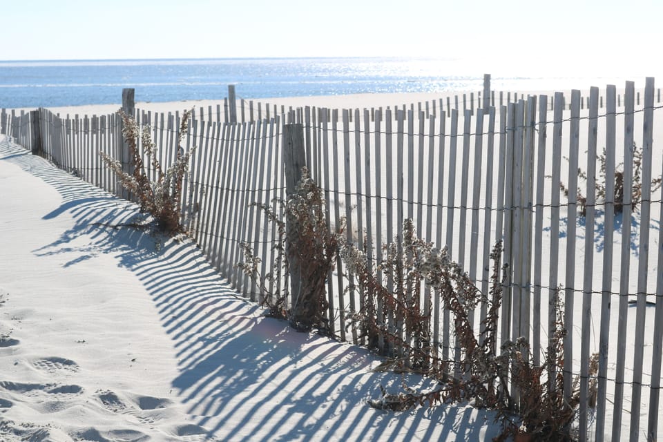 Footsteps in the sand on winter days 