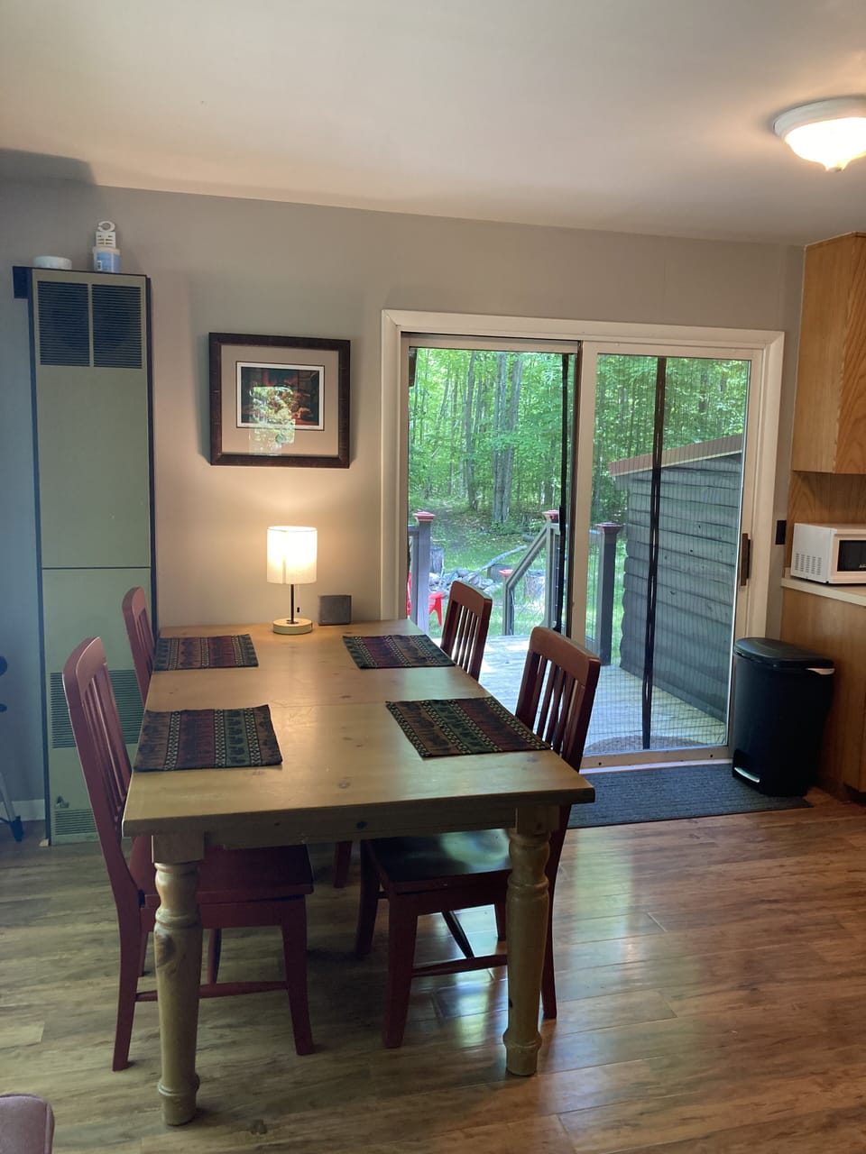 Dining table with seating for four. 