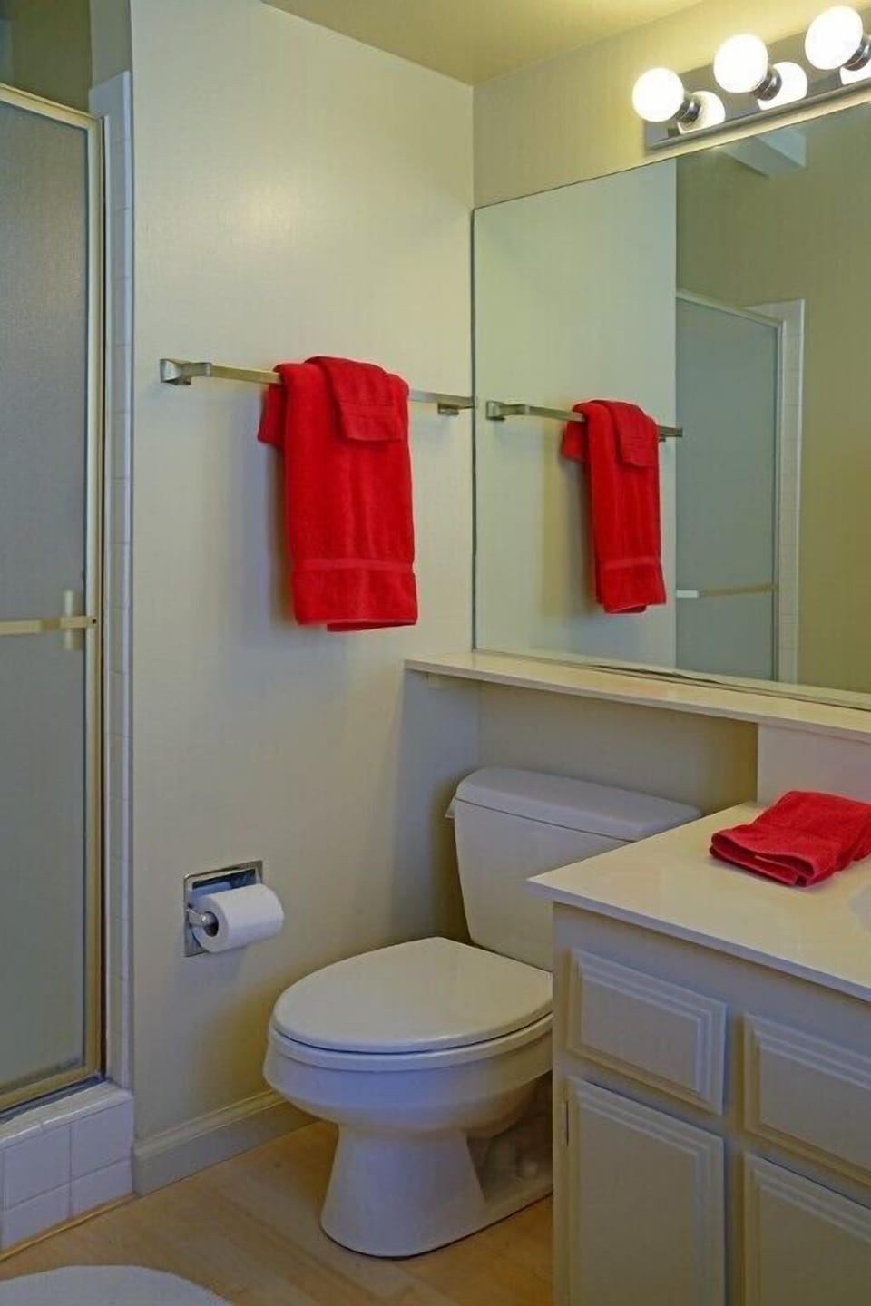 Guest Suite Bath with white tile shower
