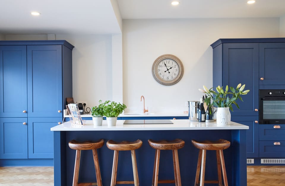 Main Kitchen with washer dryer, fridge freezer, microwave, oven and hob