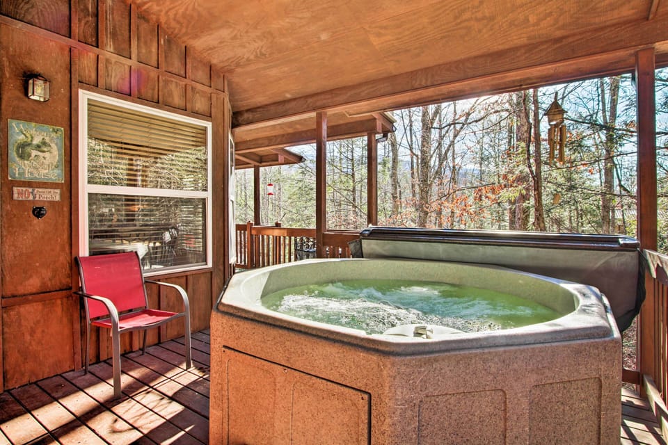 Covered Deck | Private Hot Tub | Mountain Views