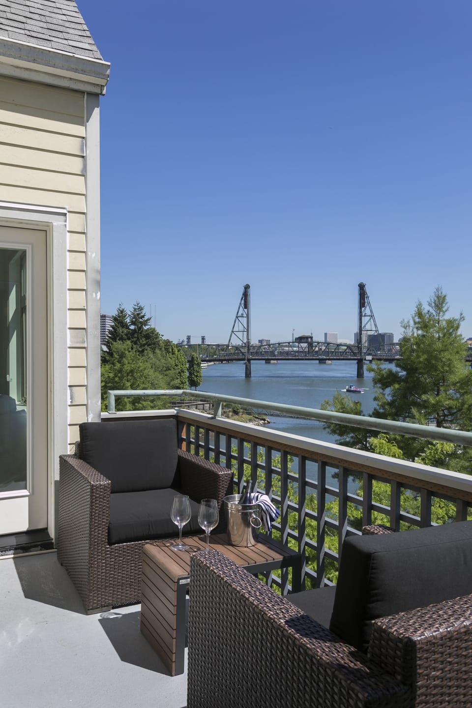 Enjoy a glass of wine out on the balcony. 