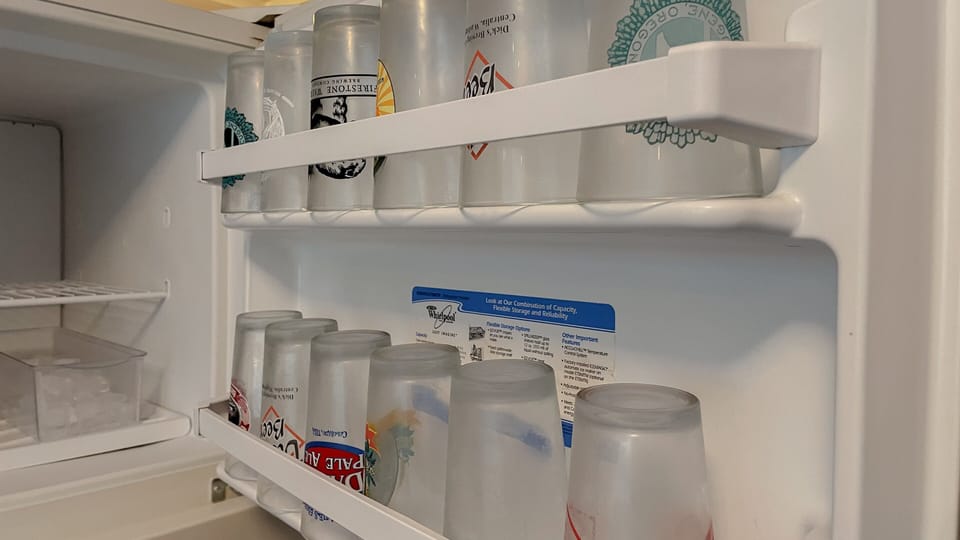 Frosted glasses in freezer ('cus who likes warm beer/soda, not us)!