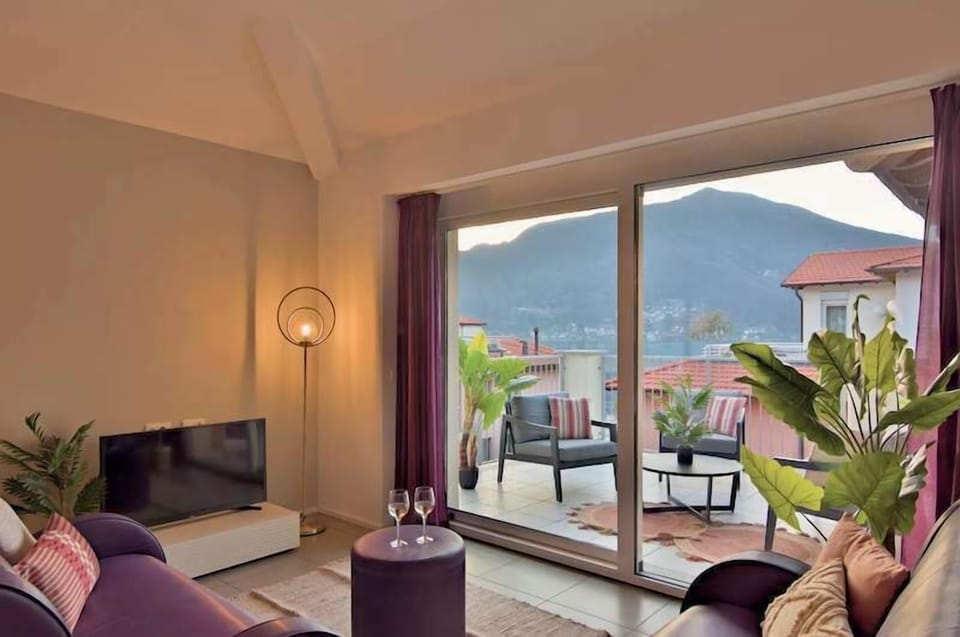 Living area with doors to terrace