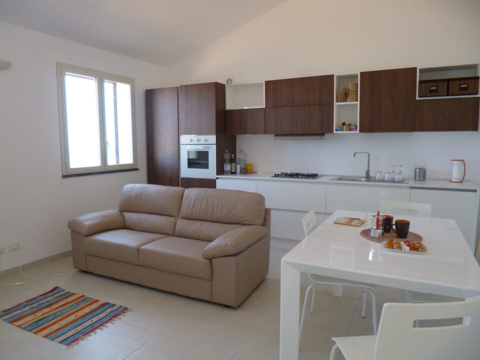 The kitchen and living room