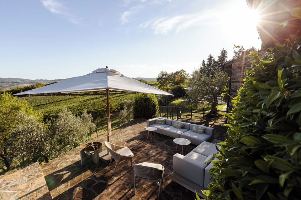 One of the terraces with a view on the vineyards
