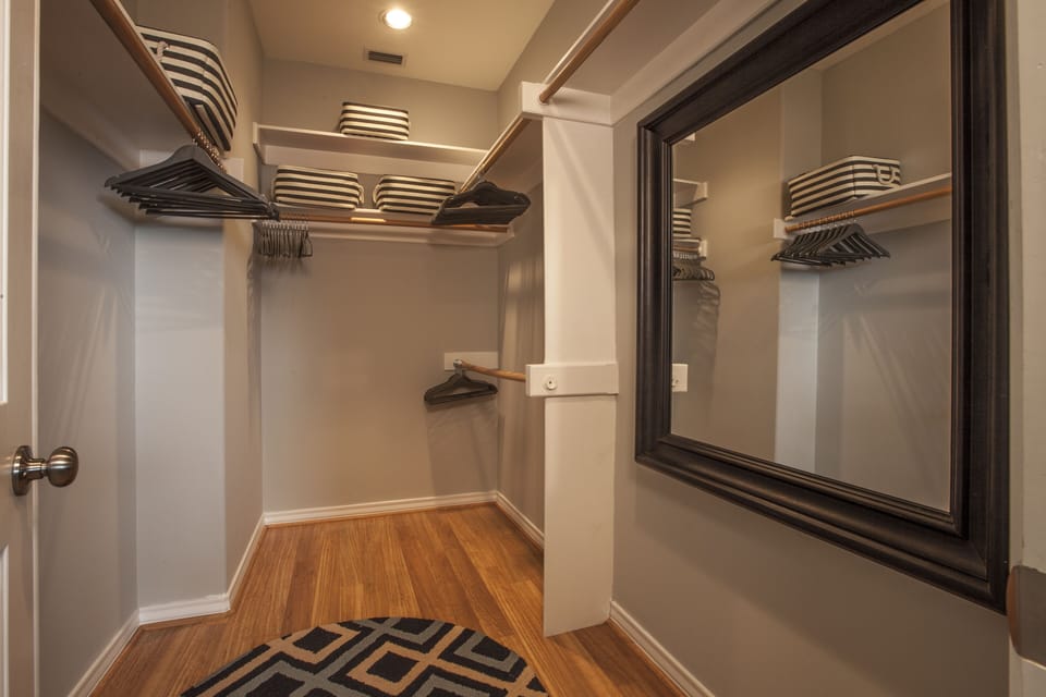 Huge Master Closet with Extra Shelving For Extended Stays