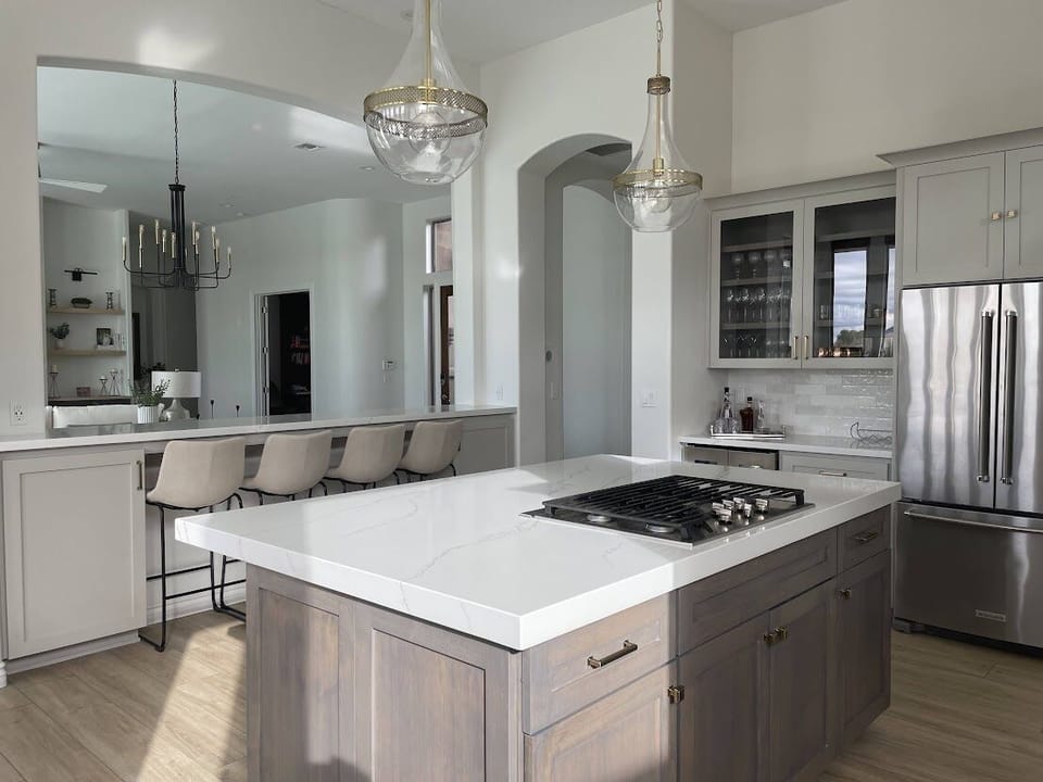 Beverage bar with wine fridge and lux glassware