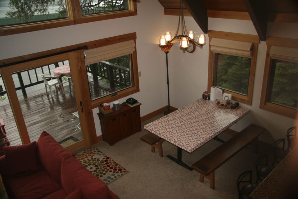 View of dining area from loft