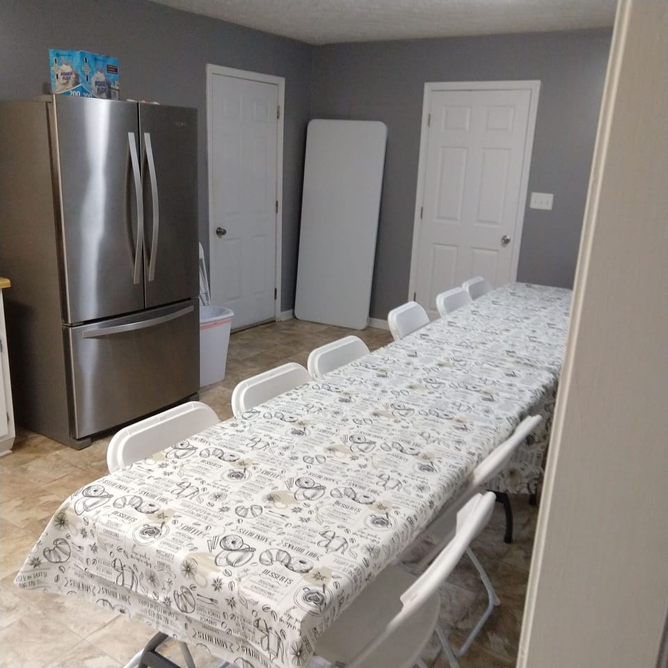 Large kitchen with stainless appliances