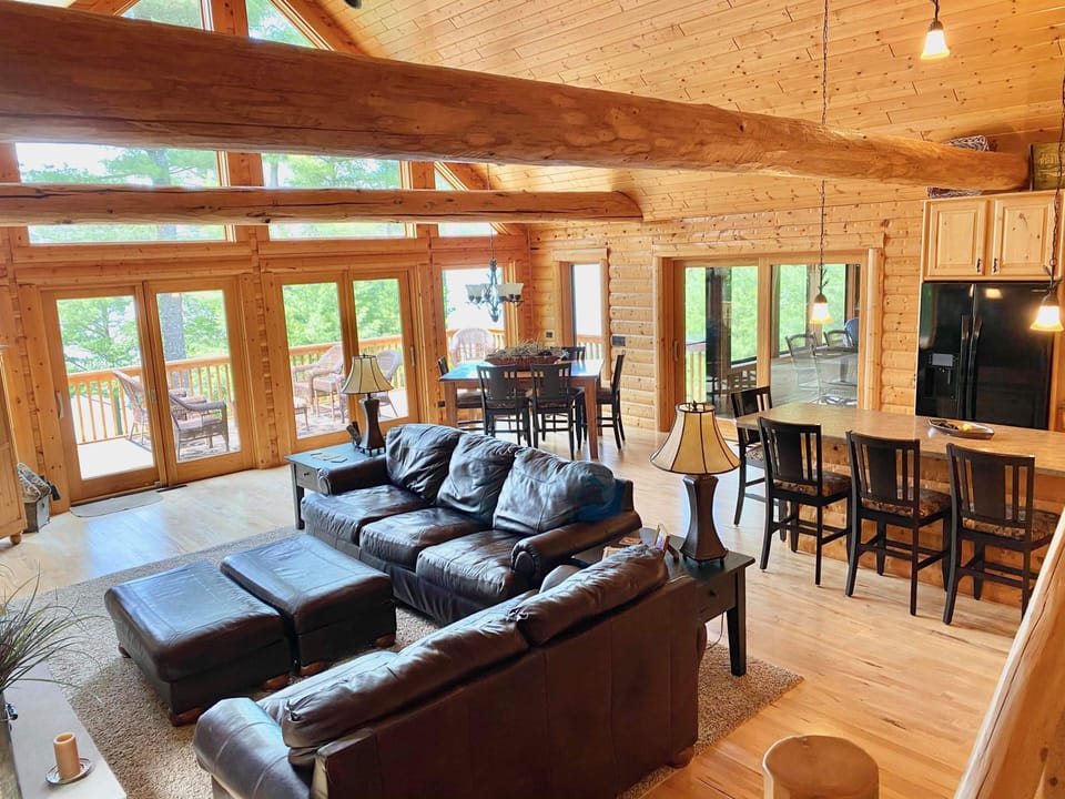 Comfortable leather couches in main floor  Great room.