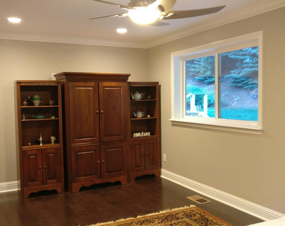TV, storage, walk in closet