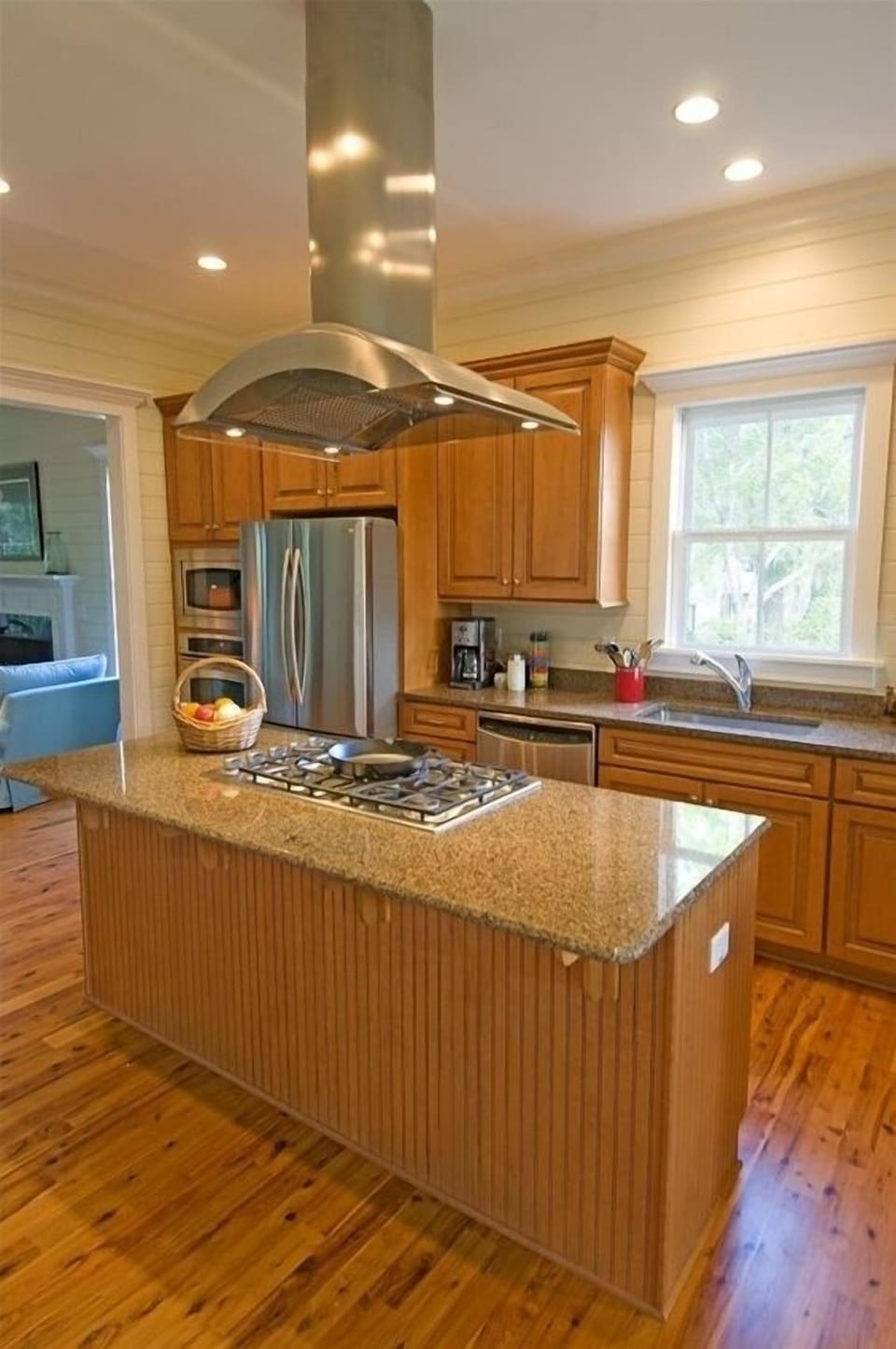 Top of the Live Kitchen with Granite Counters and Stainless Appliances