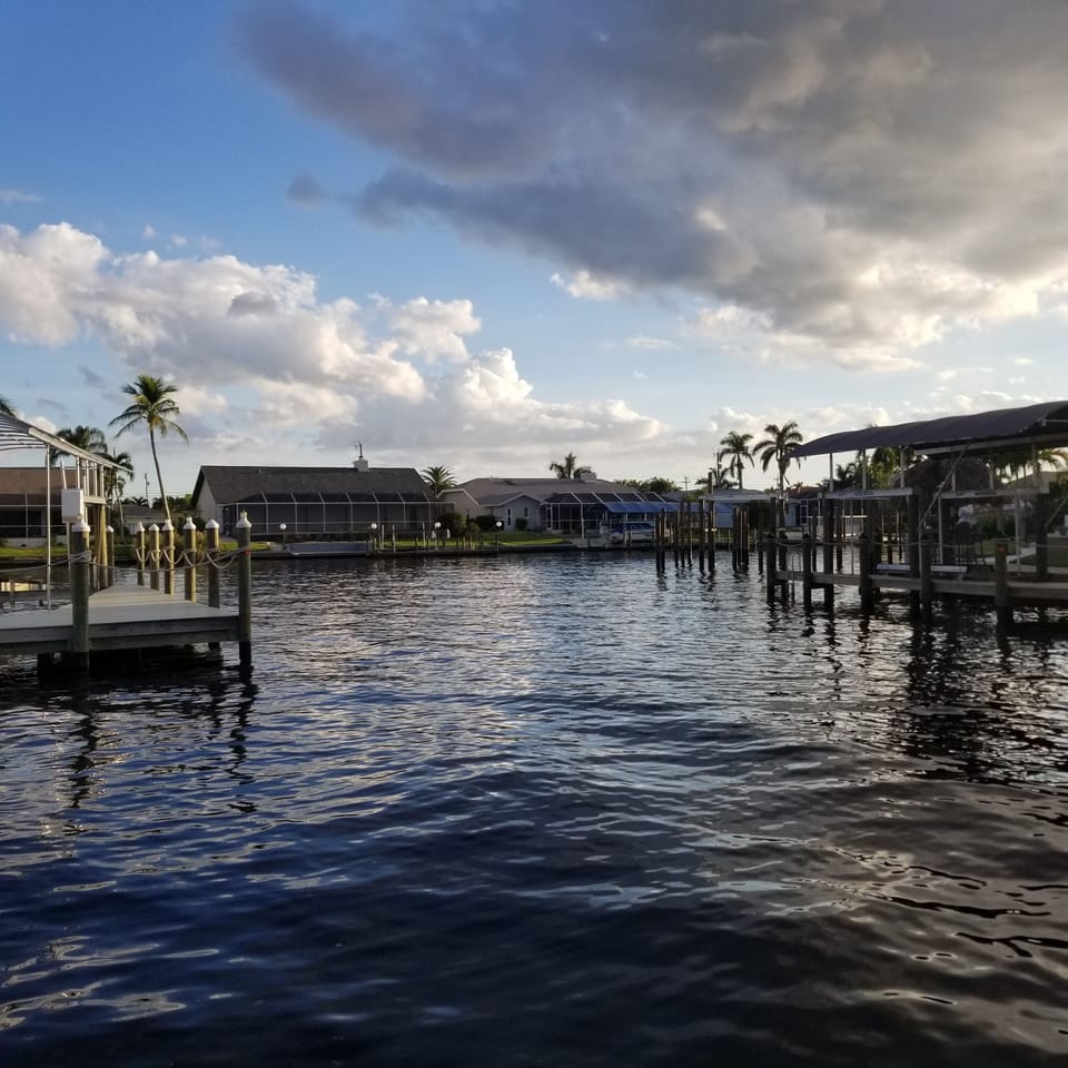 Peaceful canal view from the dock