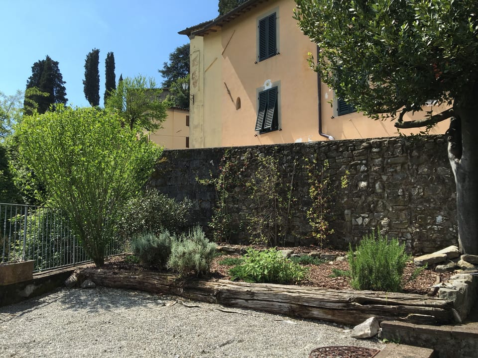 The herb garden (perfect for cooking), looking back towards the town.
