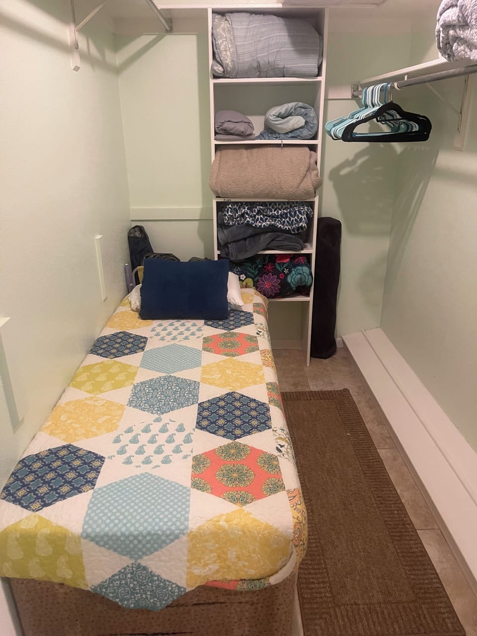 Single bed nestled in the master closet.
Perfect for small children.