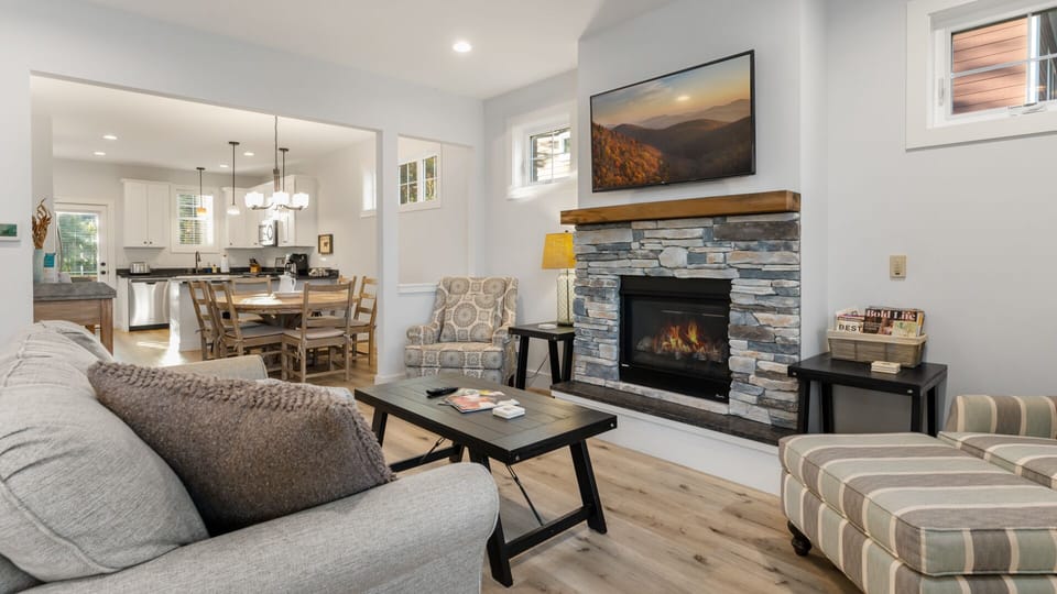 Gather around our cozy fireplace with  a smart TV for you to watch your favorite streaming channels