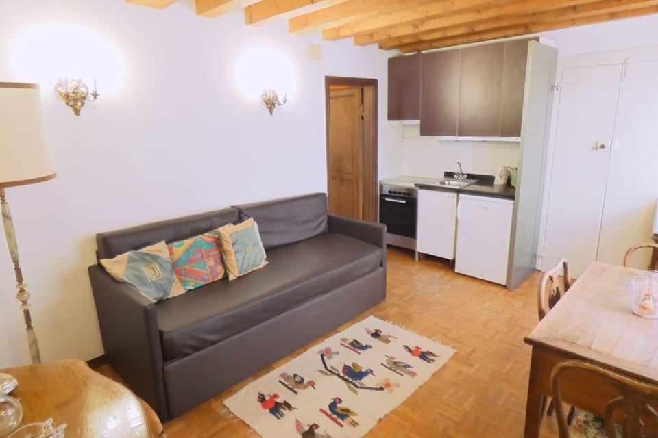 The NEW super confortable sofabed and the kitchenette