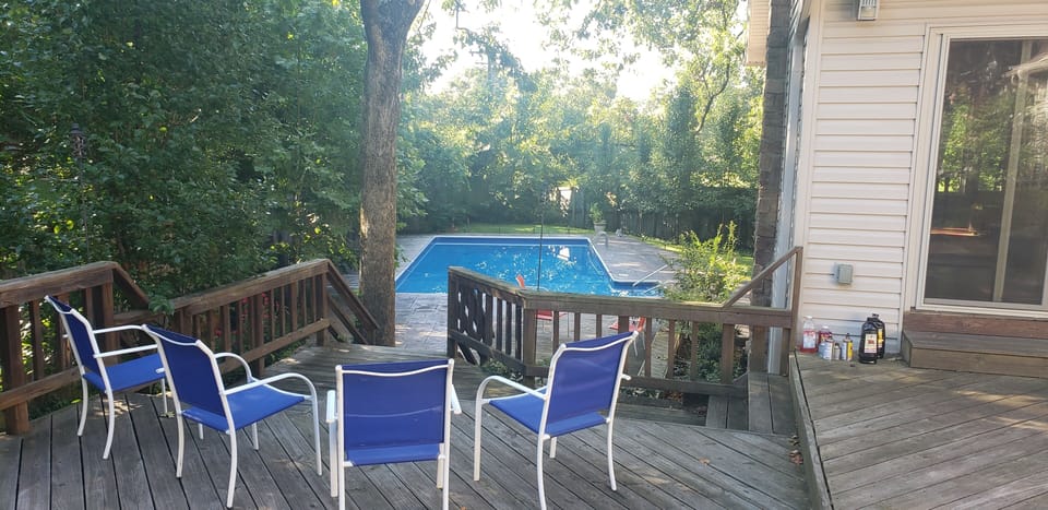 Custom decking leads to pool.