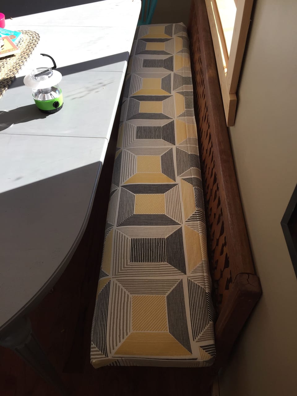 Antique church pew for dining table bench.