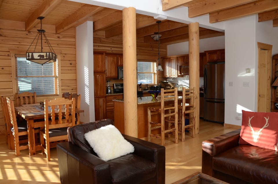open kitchen, dining, living space