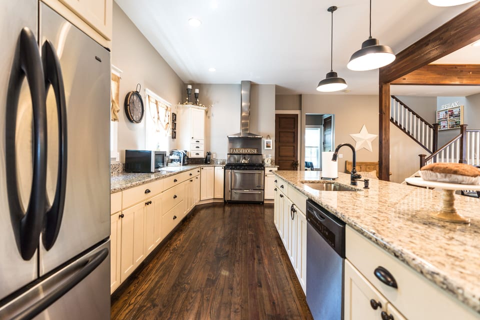 Large kitchen island with granite countertops 