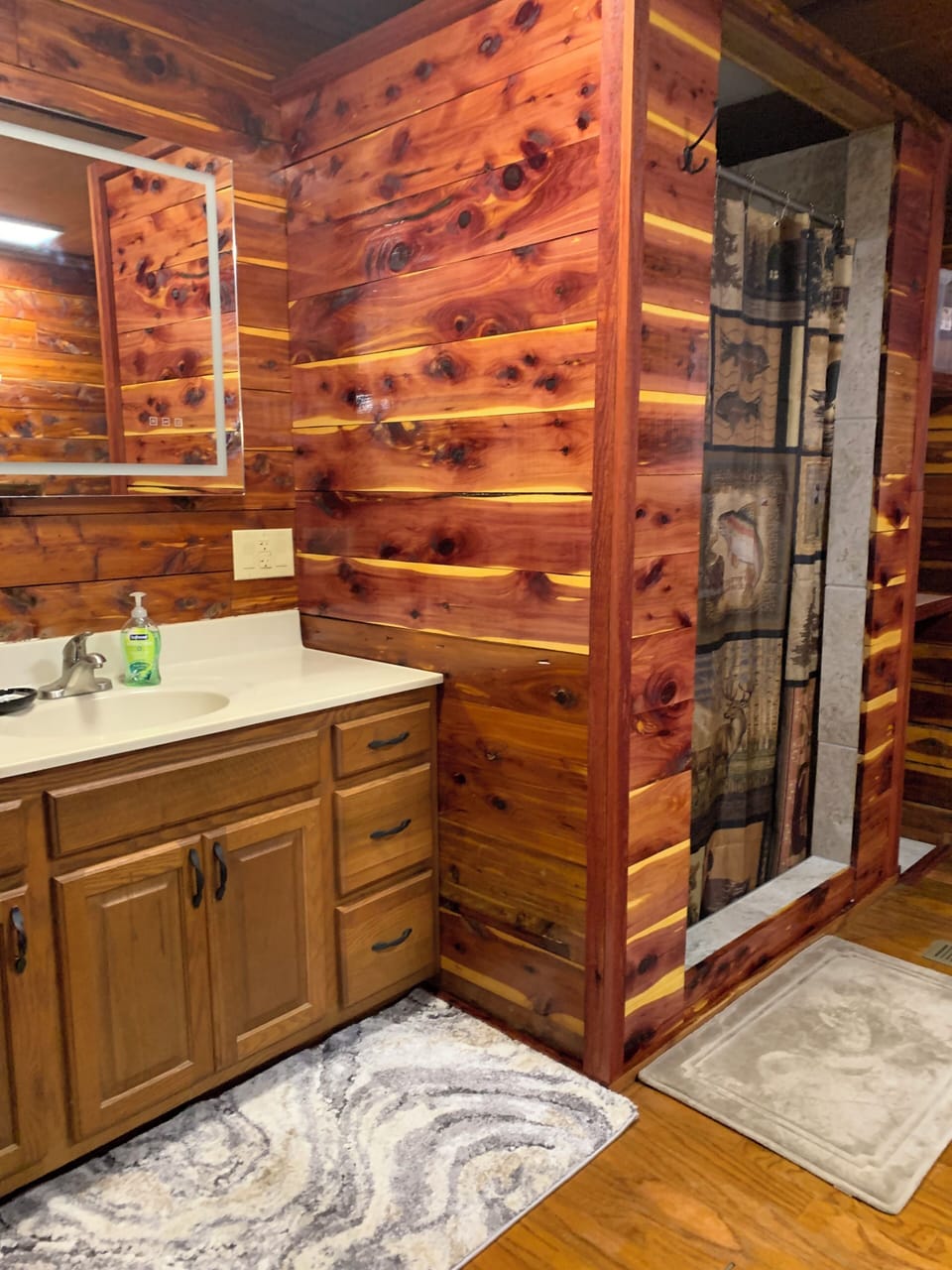 Hallway bathroom with walk in shower