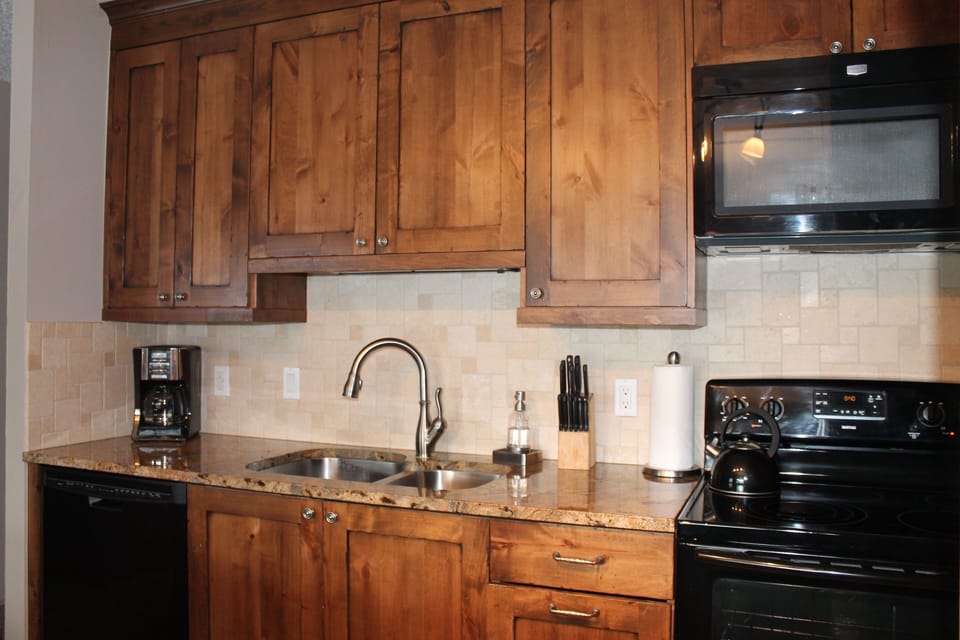 Fully stocked kitchen for homemade meals. 

