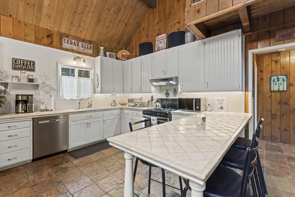 Lots of space for cooking and serving meals. Kitchen is very well stocked.
