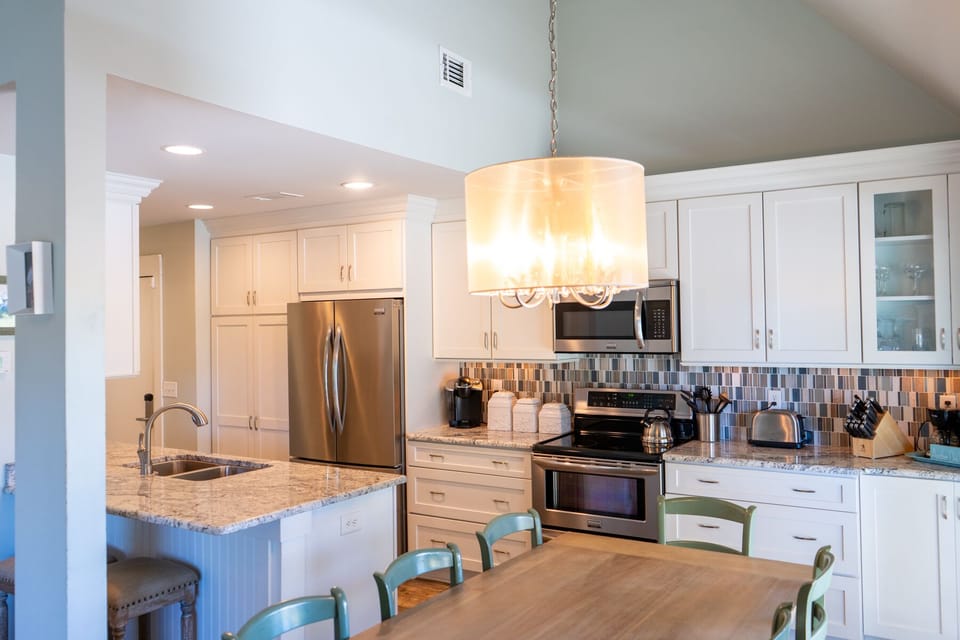 The kitchen is fully stocked with all you need.