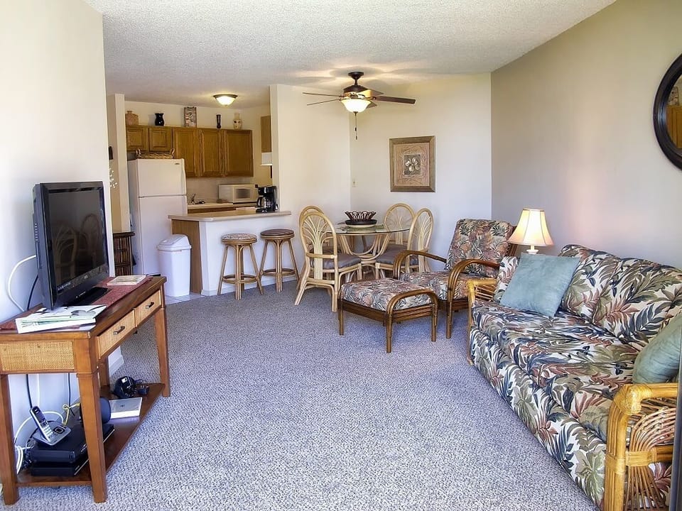 Living, dining and kitchen area